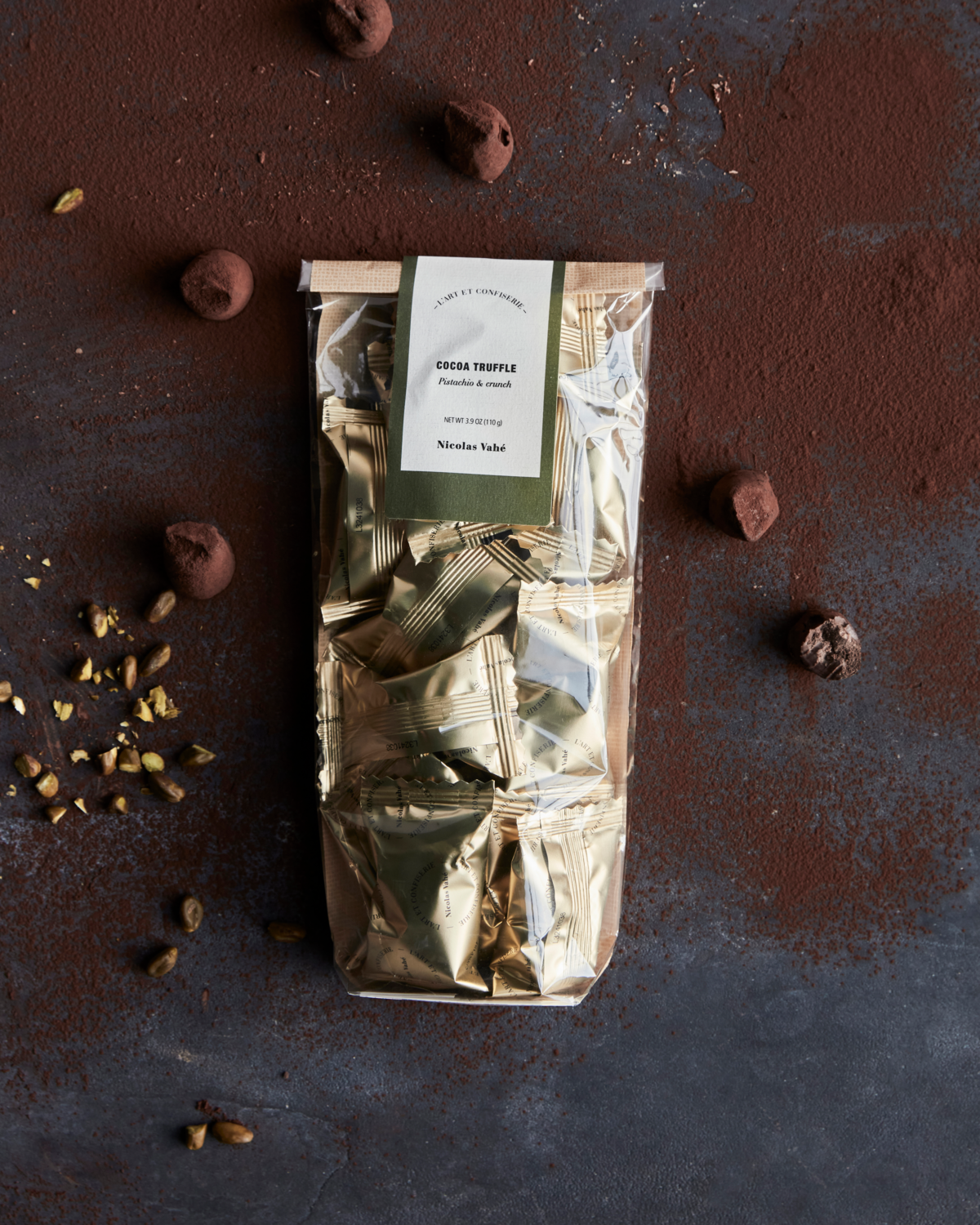 Kaakaotryffelit, pistaasipähkinä-crunch, 110 g