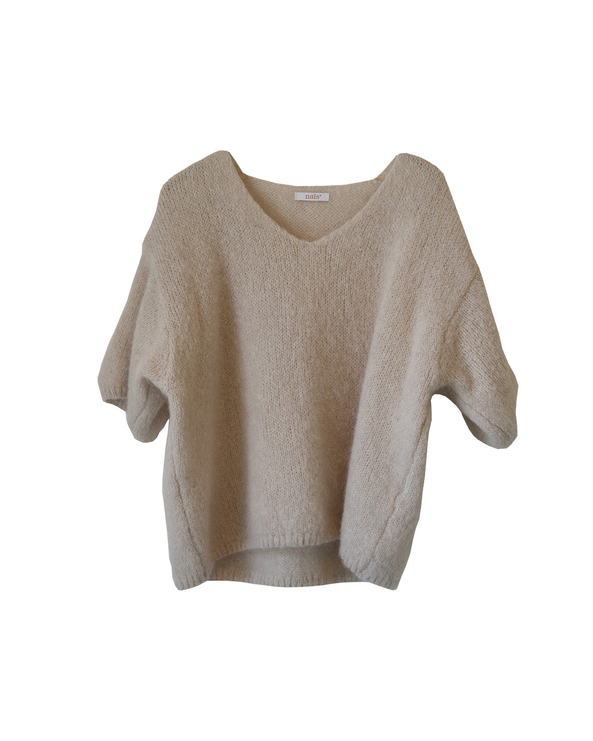 V-aukkoinen neulepusero, beige