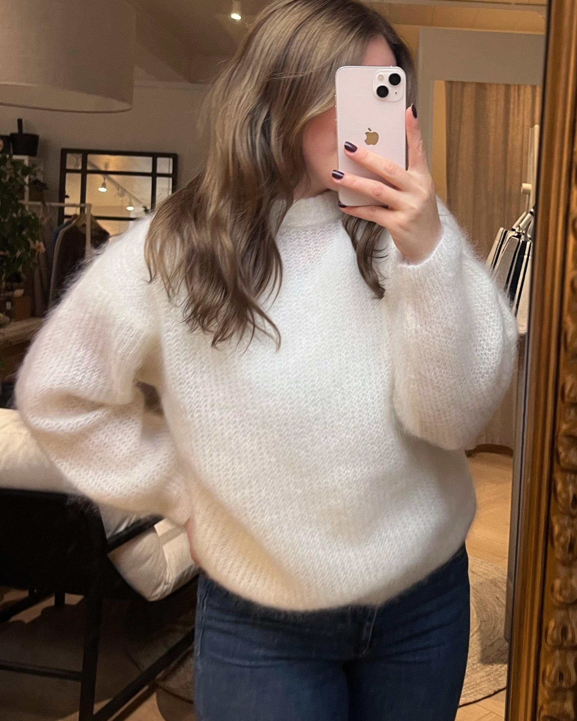 Kid mohair neule, valkoinen