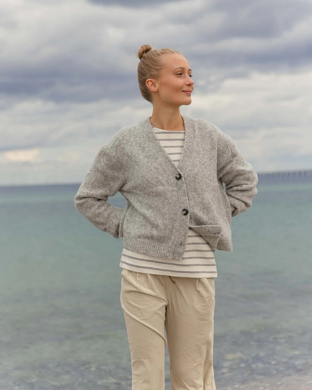 Frankie Knit Cardigan, Light Grey