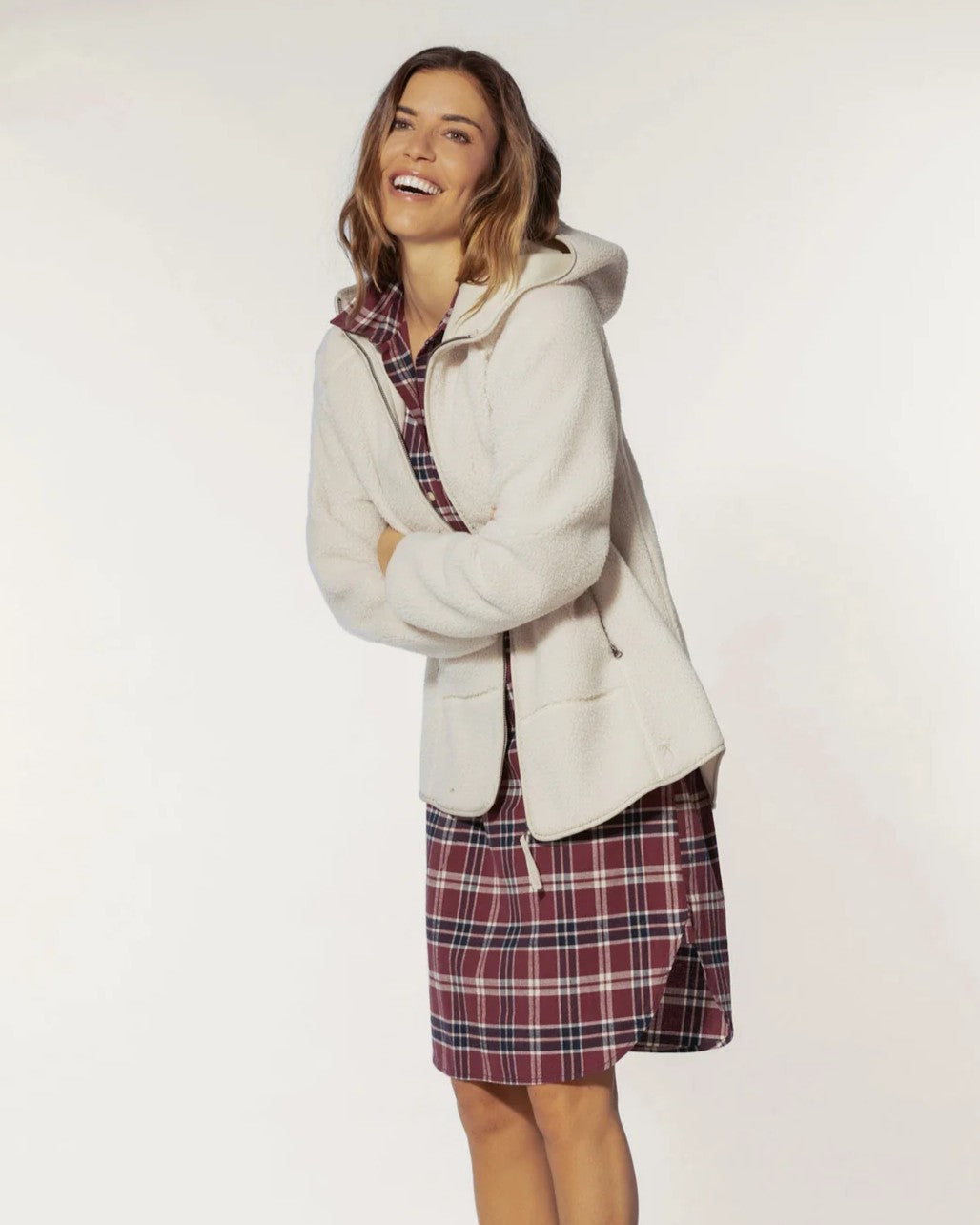 Mabel Check Dress, Burgundy