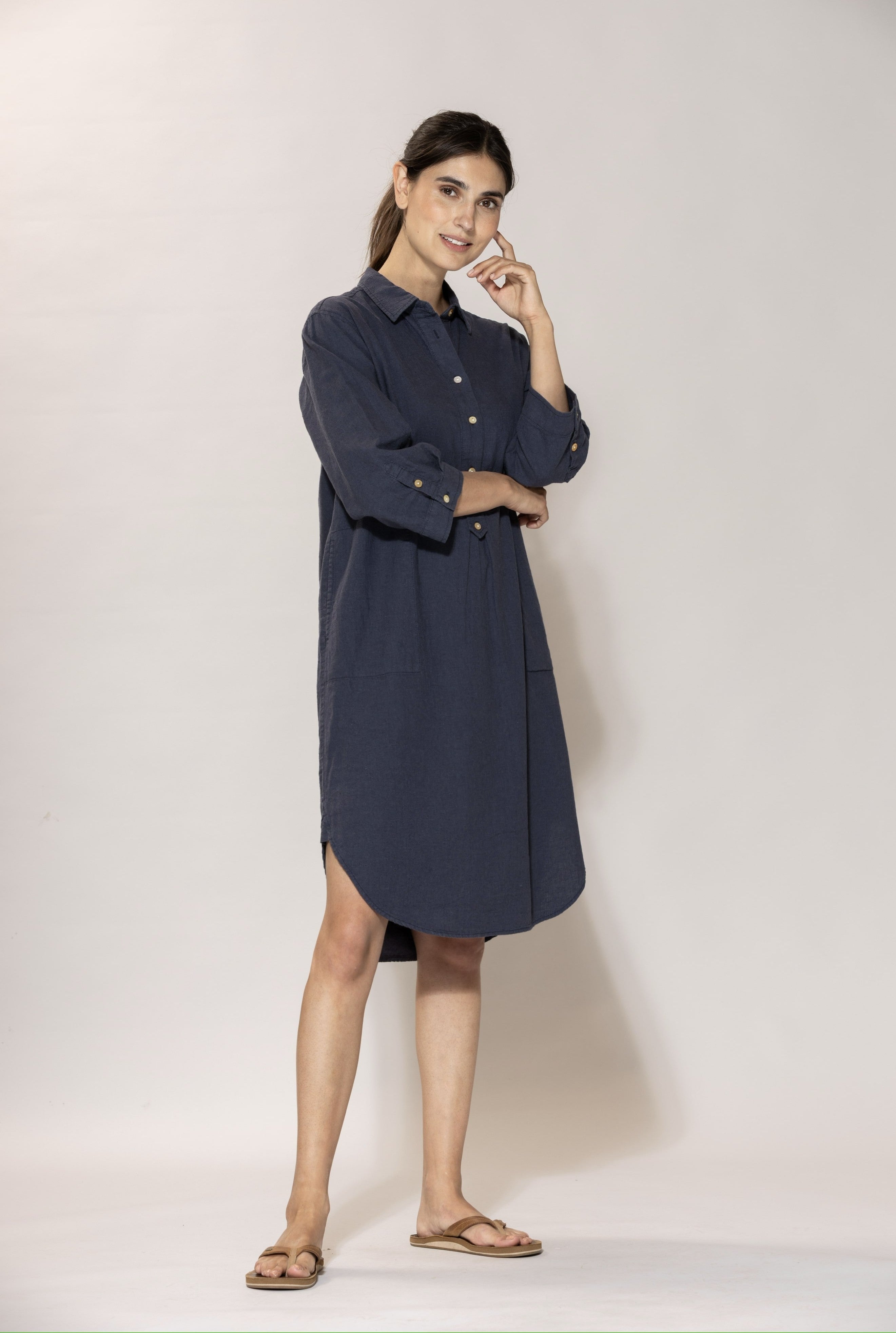 Liv linen Shirt Dress  Dusty navy