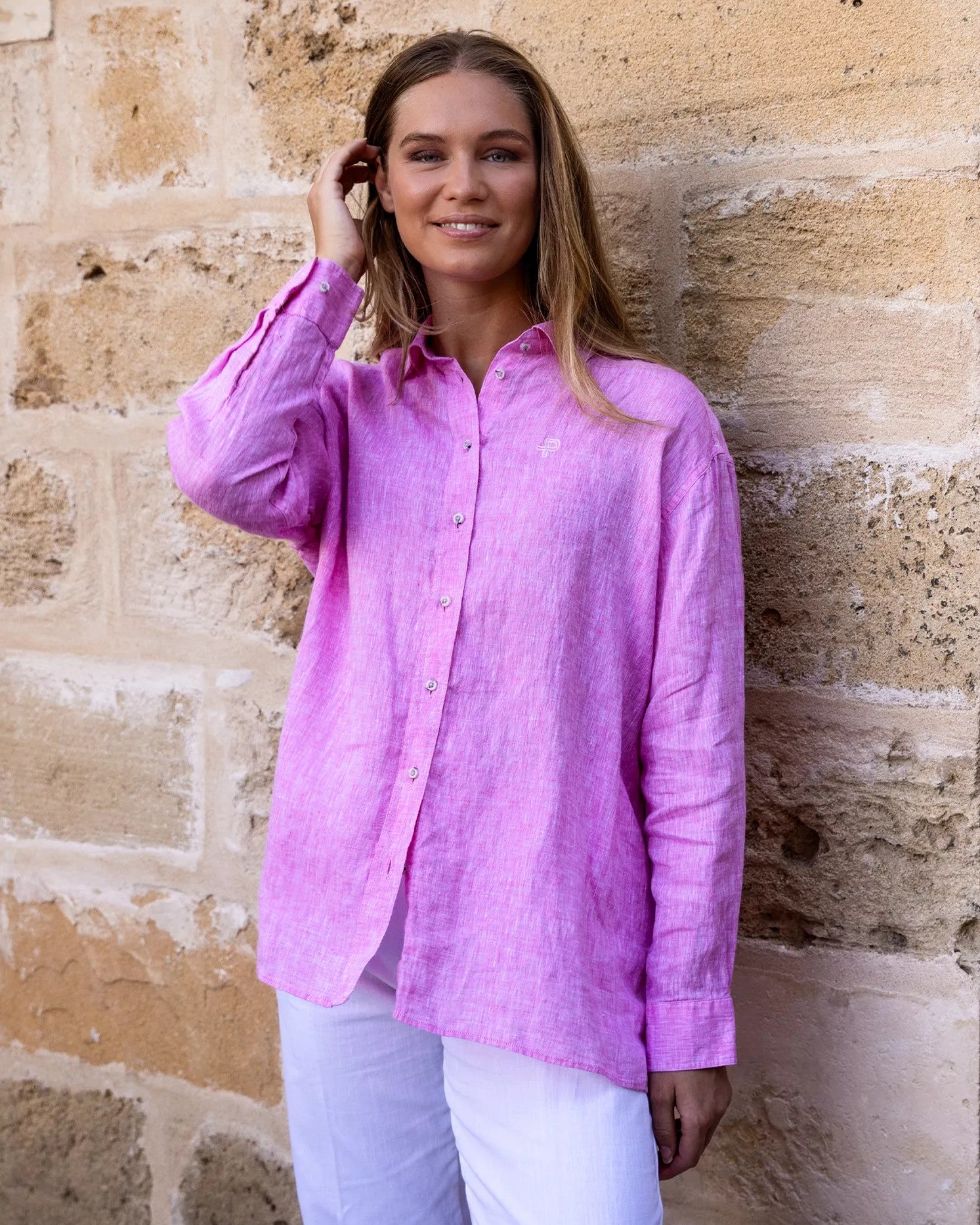 Linen shirt cyclamen Mélange