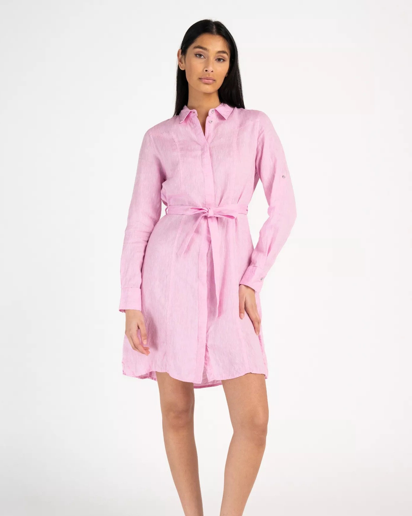 Linen flare long shirt, Pink Panther Mélange